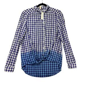 Pilcro Anthropology Shirt Women's Small Blue Purple Ombré Plaid Button Front NWT